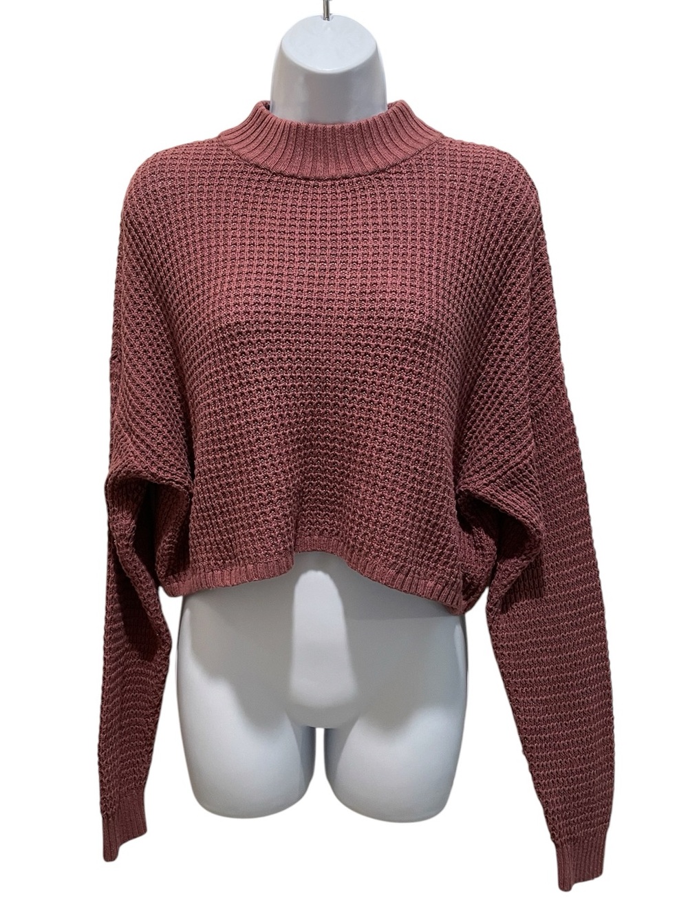 Hollister burgundy waffle-knit cropped mock neck sweater. Size L. - Picture 2 of 7